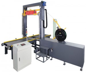 Strapping machine, pallet packing machine