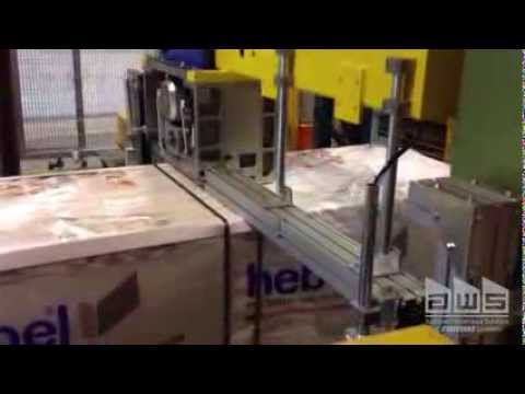Strapping machine with ABB robot for lightweight concrete blocks