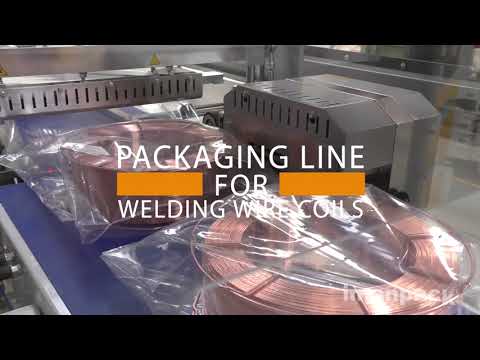 Complete packing and palletizing line for welding wire coils
