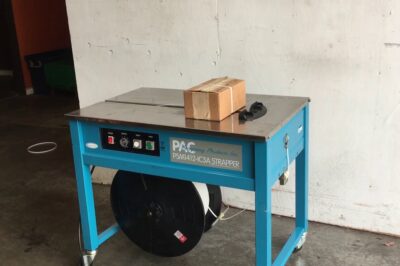 Semi-automatic strapping machine with standard features.