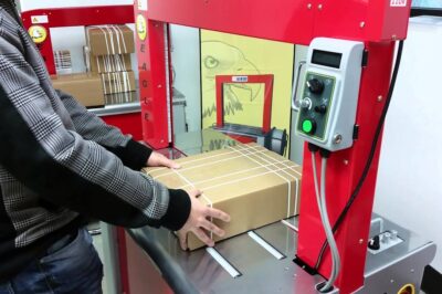 High-speed strapping machine with 710L capacity.