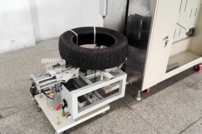 Tyre and cable strapping machine with automated function.