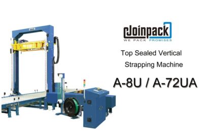Vertical strapping machines with top sealing, available in A-8U and A-72UA models.