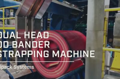 Banding machine with double heads for strapping.