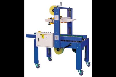 Carton sealer and strapping machine combo for packaging.