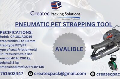 Pneumatic strapping tool for wooden box packing.