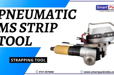 Pneumatic strip tool for strapping without symbols or branding.