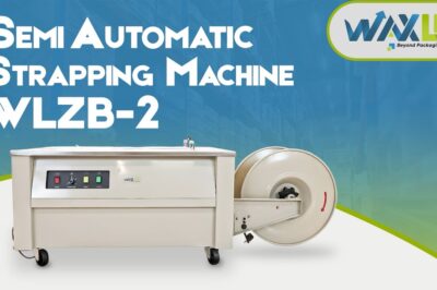 Semi-automatic cardboard strapping machine for sale.