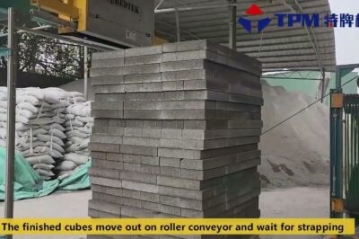 Automated palletizer with strapping for dry blocks in offline mode.