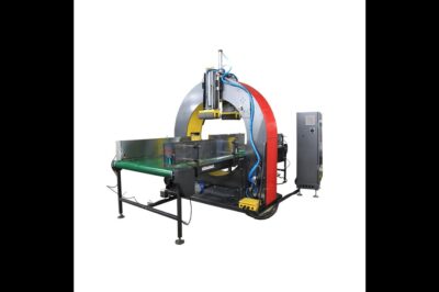 12-word alternative: “Horizontal stretch wrapping machine for packaging goods with spiral motion”