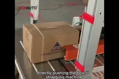 Customized carton flap folding and taping strapping machine line – tailored for factories.