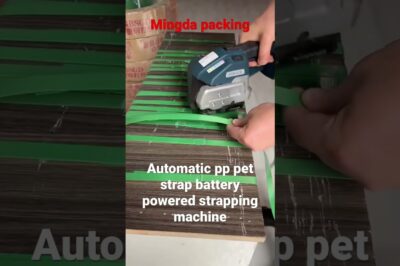 Battery powered strapping machine with one-button operation