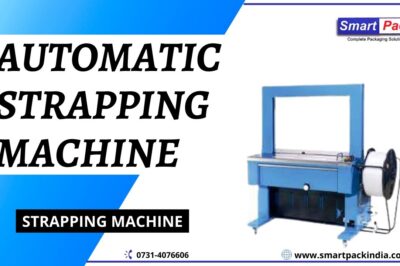 Machine that automatically straps boxes for secure packaging.