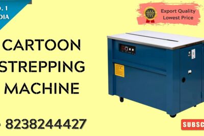 Machine for strapping cartons, with semi-automatic operation.