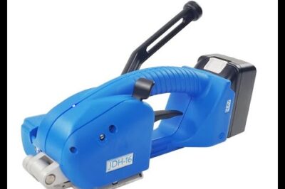 Battery-operated strapping tool for 13-16mm wide PP/PET straps, offering semi-automatic functionality.