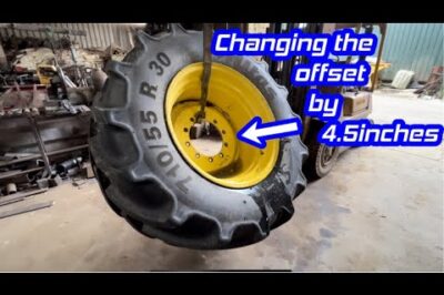 Changing tractor wheel offset reduces size, excluding symbols, brands, and company names in the title.