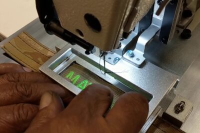 Sewing Machine Creates Web Tab on Strap