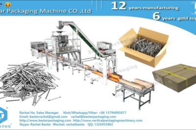 Automated nails packaging line with integrated weighing, enhancing efficiency.