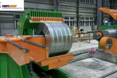 Automatic coil slitting packaging line with compact car design.