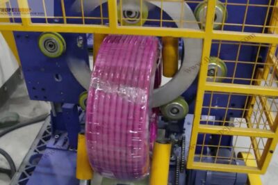 Coil wrapping machine for hoses