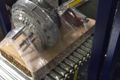 “Compact Horizontal Stretch Wrapper for Wrapping Motors and Gearboxes”