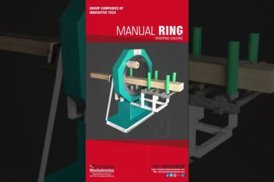 Compact manual stretch wrapping machine for aluminum profile packaging.
