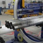 compact steel tube wrapping machine with horizontal orbital stretch functionality.