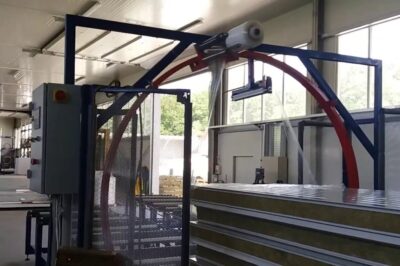 Compact stretch wrapper with 1300mm orbital stretch capacity.