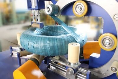 Compact tube coil wrapping machine for horizontal applications.