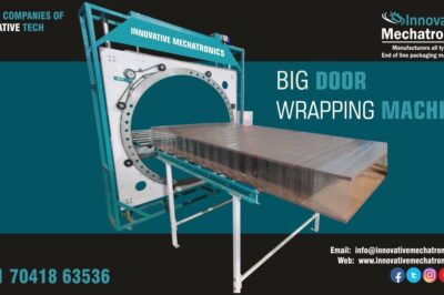 Compact wrapping machine for doors and furniture packaging