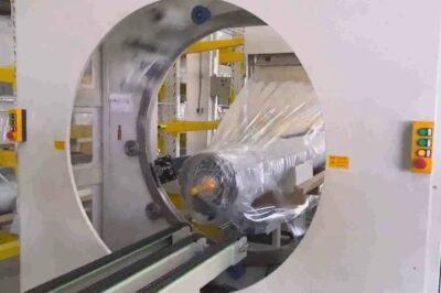 Compact wrapping machine for orbital packaging.