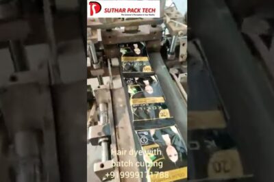 Hair dye packaging machine with batch cutting in horizontal flow wrapping.