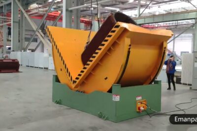 Heavy-duty coil and roll shape product upender with high capacity.