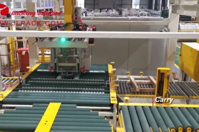 Horizontal Steel Coil Wrapping Line that operates automatically.