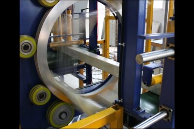 Horizontal stretch film wrapping machine for aluminum profiles under 12 words.