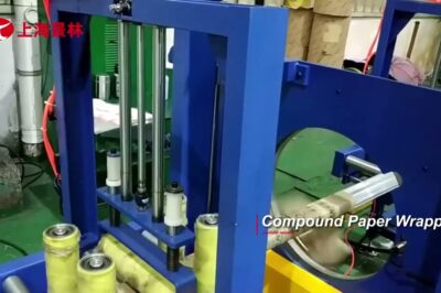 Horizontal wrapping machine for aluminum profiles.