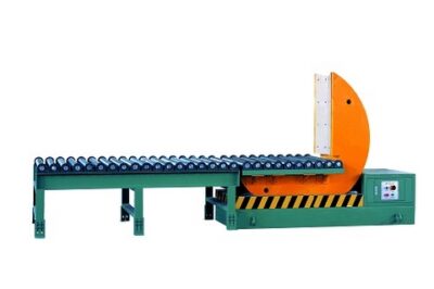 Motorized coil upender for tilting and turning coils mechanically.