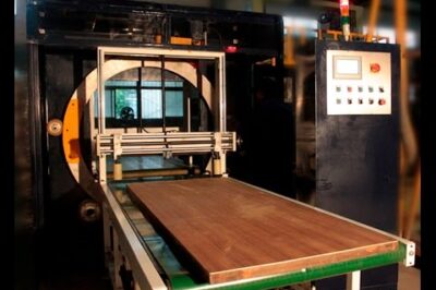 Panel wrapping machine with automatic orbital function.