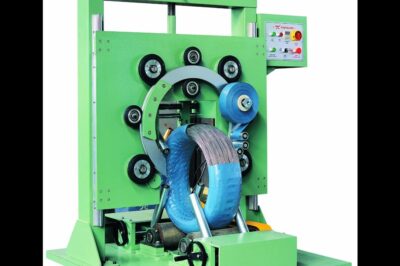 Steel wire coil packing machine that operates automatically.