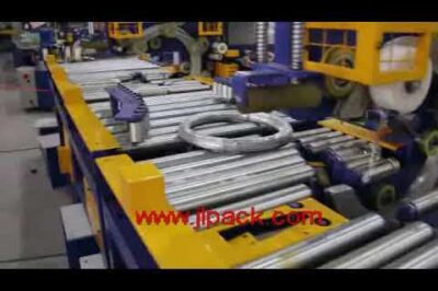 Steel wire coil wrapping machine by Shanghai Jinglin with automatic operation.