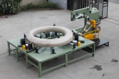 Wire coil packaging machine for steel, cable, and iron coils.