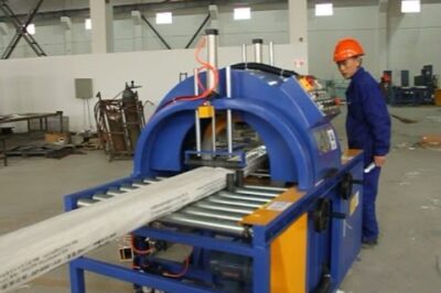 Wooden orbital wrapping machine with horizontal stretch, under 12 words.